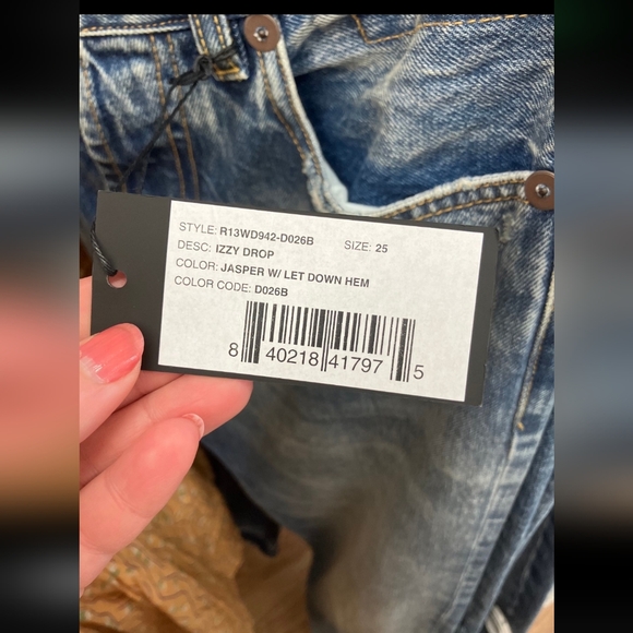 Nwt R13 Izzy Drop In Jasper Color Dropped Crotch Stylish Blue Women's Jeans - Picture 6 of 7